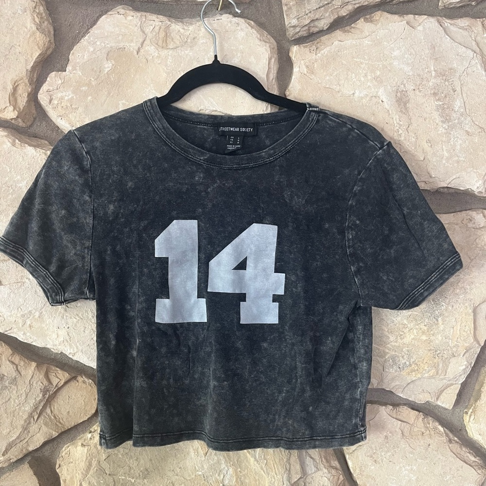 Streetwear Society Teen Girls Black Cropped Tee with White Number L